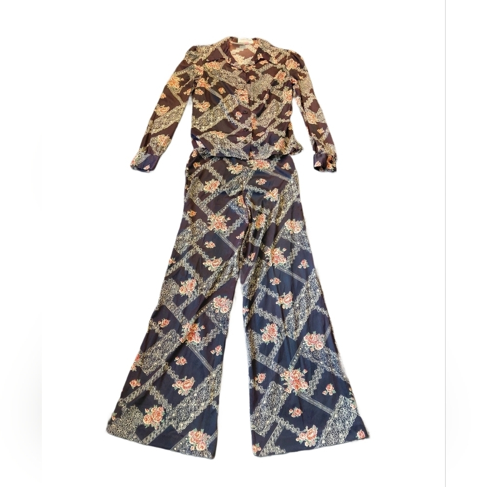 Vintage Floral Patterned Pant Set Jumpsuit